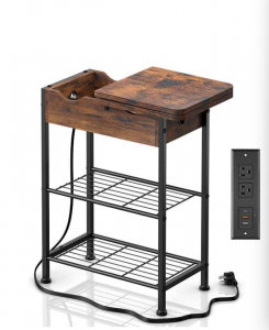 Movable side table for the living room with shelves