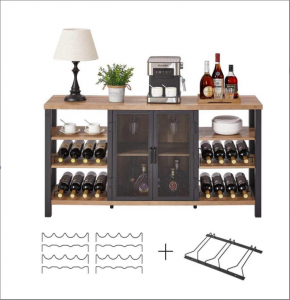 Multiple Wine cabinet with Glass holder ,made of pine with brushed brown color